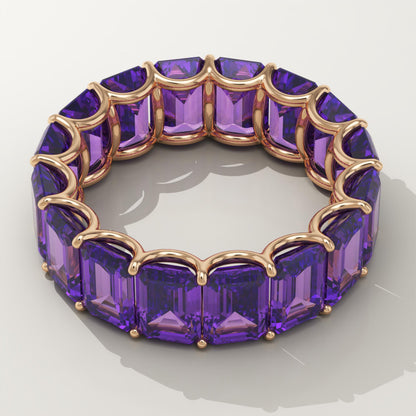 8.91 TCW Emerald Shaped February-Amethyst Birthstone Wedding Band