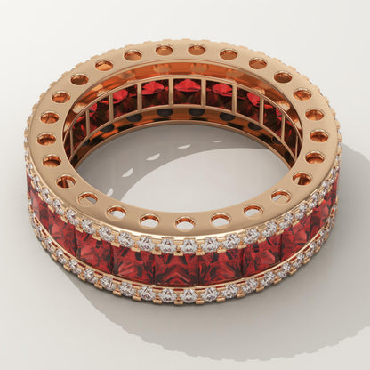 4.52 TCW Princess & Round Shaped January-Garnet Birthstone Wedding Band