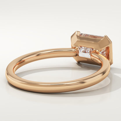 1.75 CT Emerald Cut Half Bezel Moissanite Engagement Ring