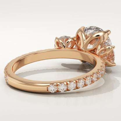 Round Cut Three Stone & Pave Lab-Grown Diamond Engagement Ring
