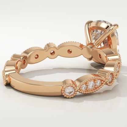 Elongated Cushion Cut Milgrain Pave Lab-Grown Diamond Engagement Ring