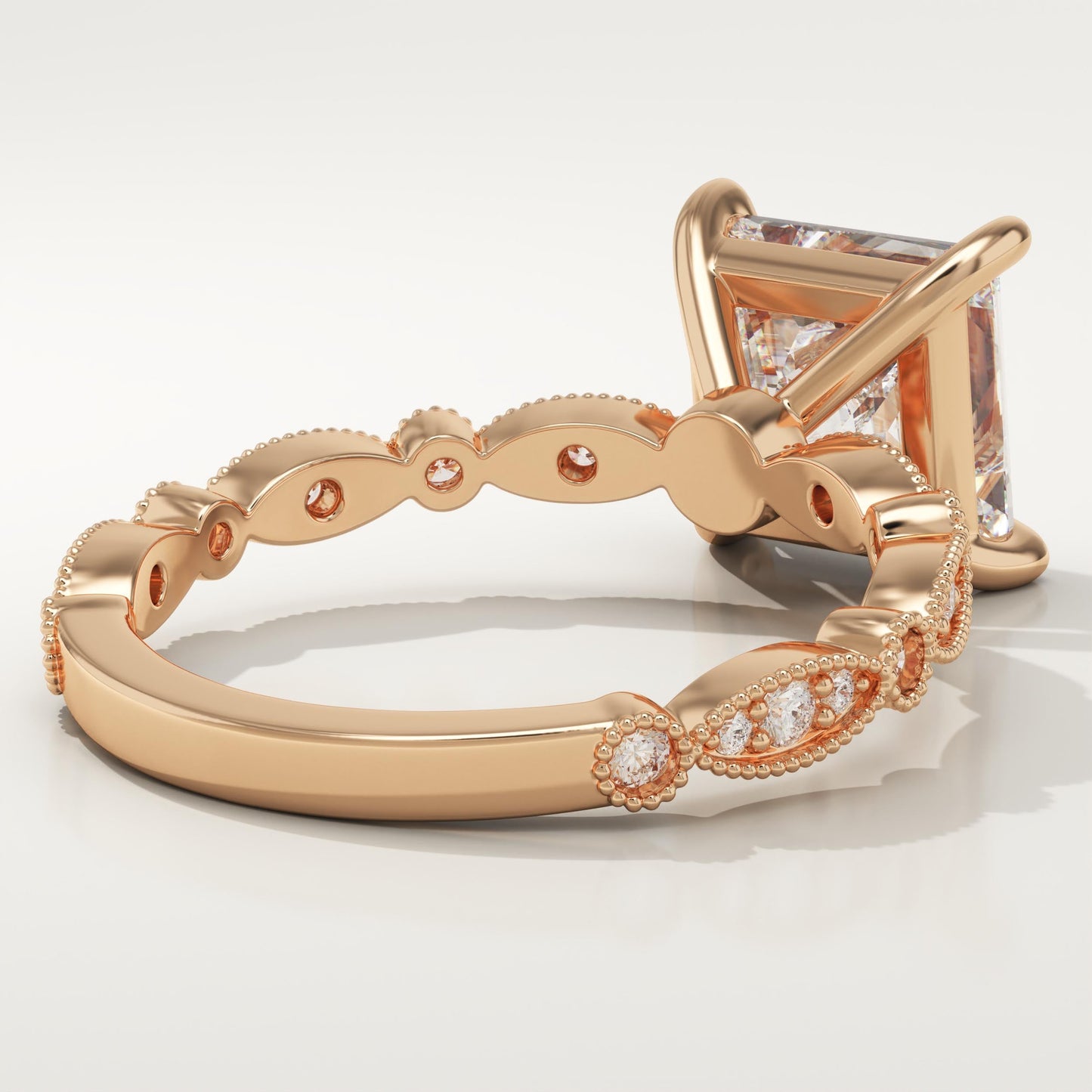 Princess Cut Milgrain Pave Lab-Grown Diamond Engagement Ring