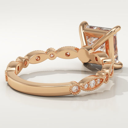 Princess Cut Milgrain Pave Lab-Grown Diamond Engagement Ring