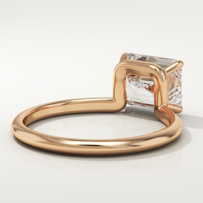 2 CT East West Emerald Cut Solitaire Moissanite Engagement Ring