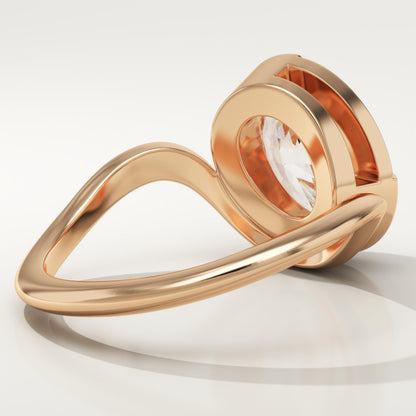 Oval Cut Half Bezel Waved Lab-Grown Diamond Engagement Ring