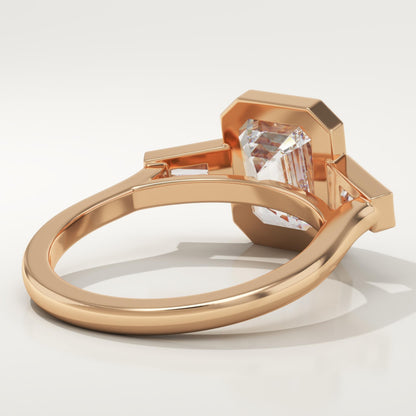 Emerald Cut Bezel Three Stone Lab-Grown Diamond Engagement Ring