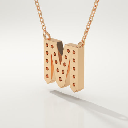 0.202 TCW Round Lab-Grown Diamond M Initial Necklace