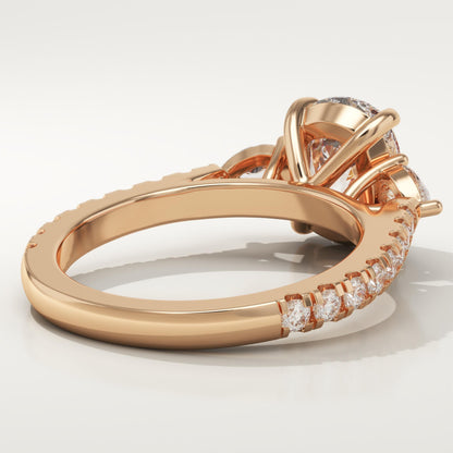 Elongated Cushion Cut Three Stone & Pave Lab-Grown Diamond Engagement Ring