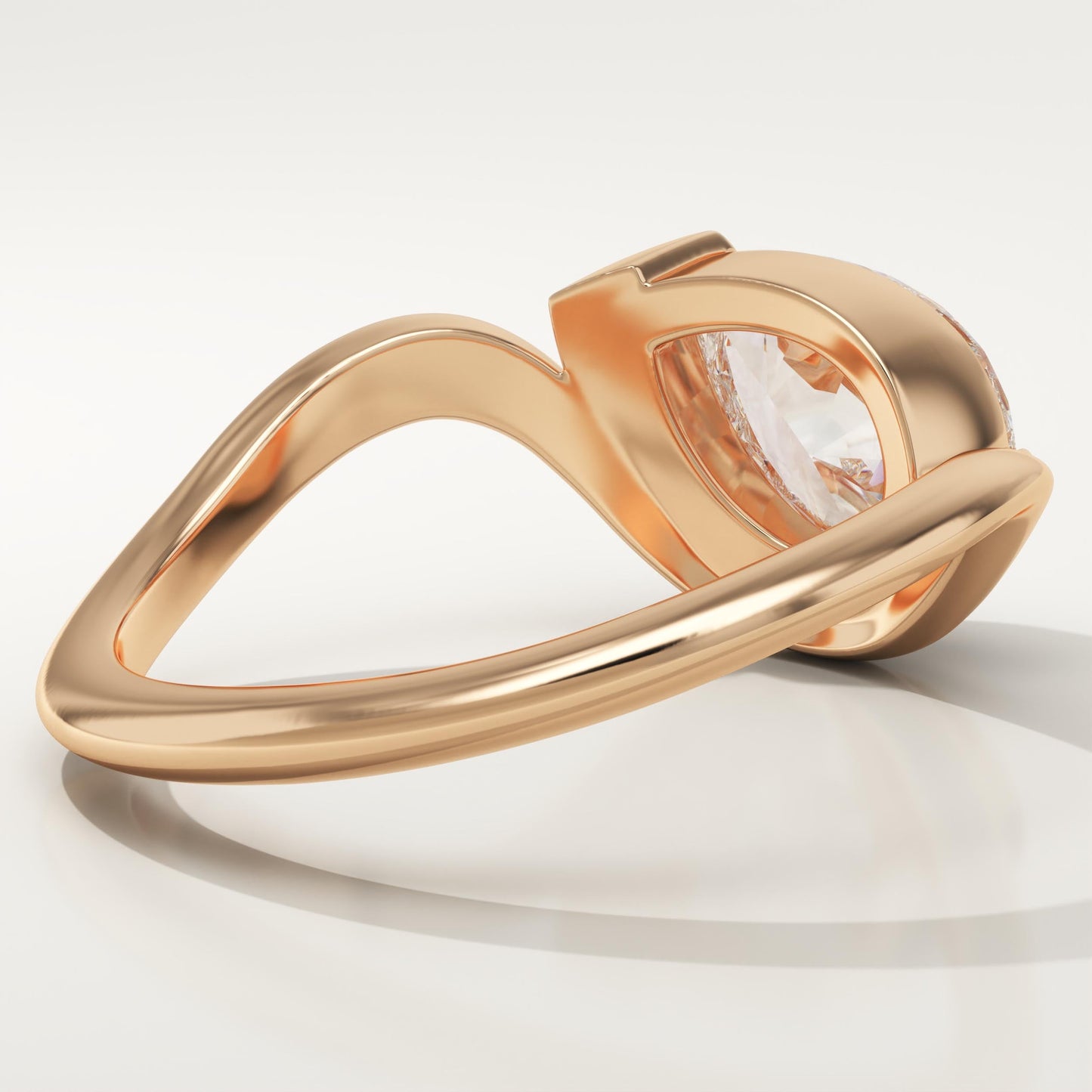 Pear Cut Half Bezel Waved Lab-Grown Diamond Engagement Ring