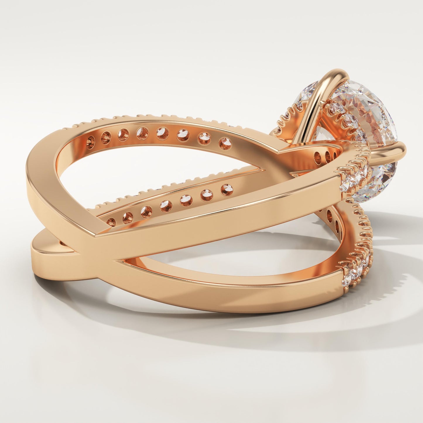 Round Cut Hidden Halo & Criss Cross Pave Lab-Grown Diamond Engagement Ring