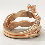 1.02 CT Emerald Cut Pave & Twisted Shank Lab-Grown Diamond Bridal Set