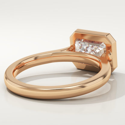 East West Emerald Cut Bezel Lab-Grown Diamond Engagement Ring