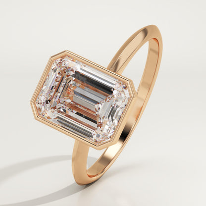 Emerald Cut Bezel Lab-Grown Diamond Engagement Ring