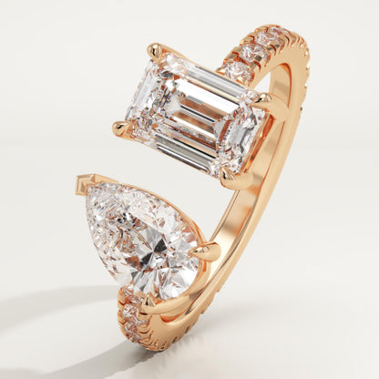 1.75 TCW Pear & Emerald Cut Toi Et Moi Pave Lab-Grown Diamond Engagement Ring