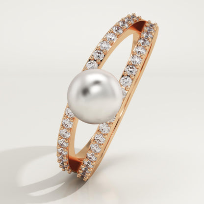 0.4 TCW Round June-Pearl Pave Split Shank Birthstone Engagement Ring