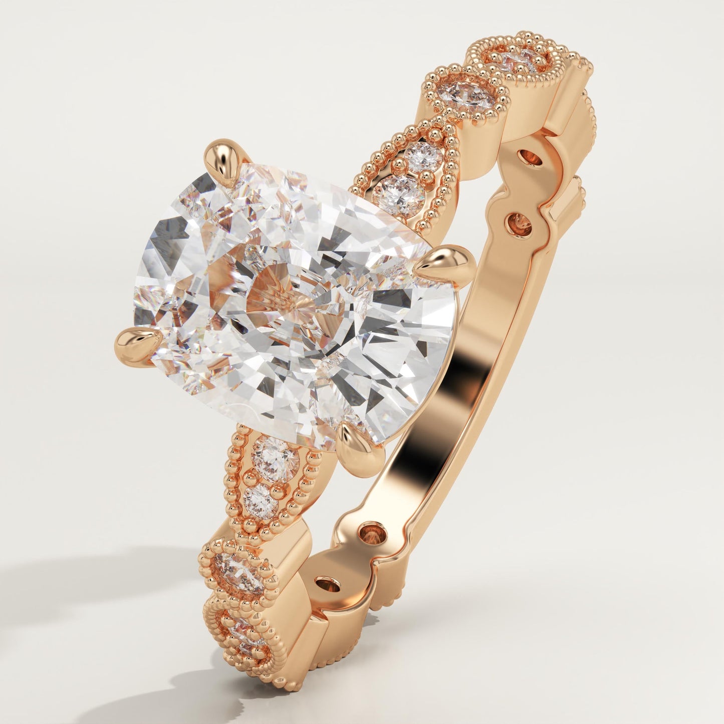 Elongated Cushion Cut Milgrain Pave Lab-Grown Diamond Engagement Ring