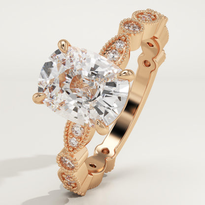 Elongated Cushion Cut Milgrain Pave Lab-Grown Diamond Engagement Ring