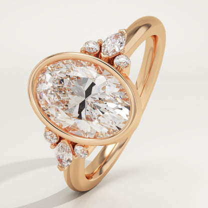 Oval Cut Bezel & Cluster Lab-Grown Diamond Engagement Ring