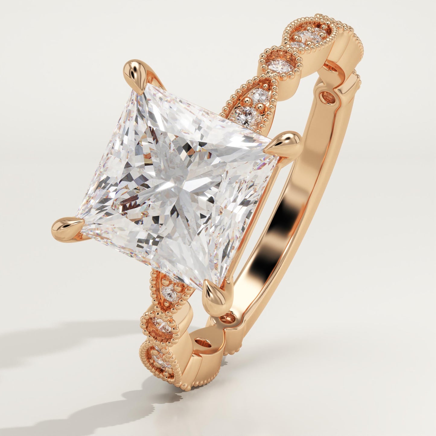 Princess Cut Milgrain Pave Lab-Grown Diamond Engagement Ring
