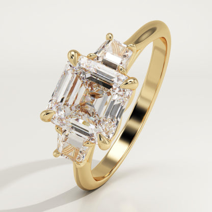 1.75 CT Asscher Cut Three Stone Moissanite Engagement Ring