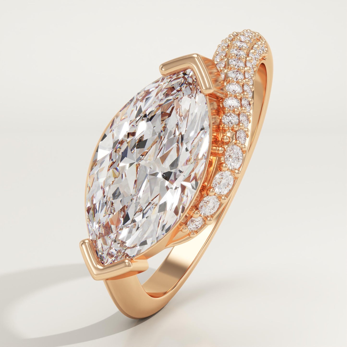 East West Marquise Cut Swirl Pave Lab-Grown Diamond Engagement Ring