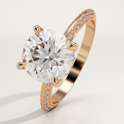 Round Cut Hidden Halo & Pave Lab-Grown Diamond Engagement Ring