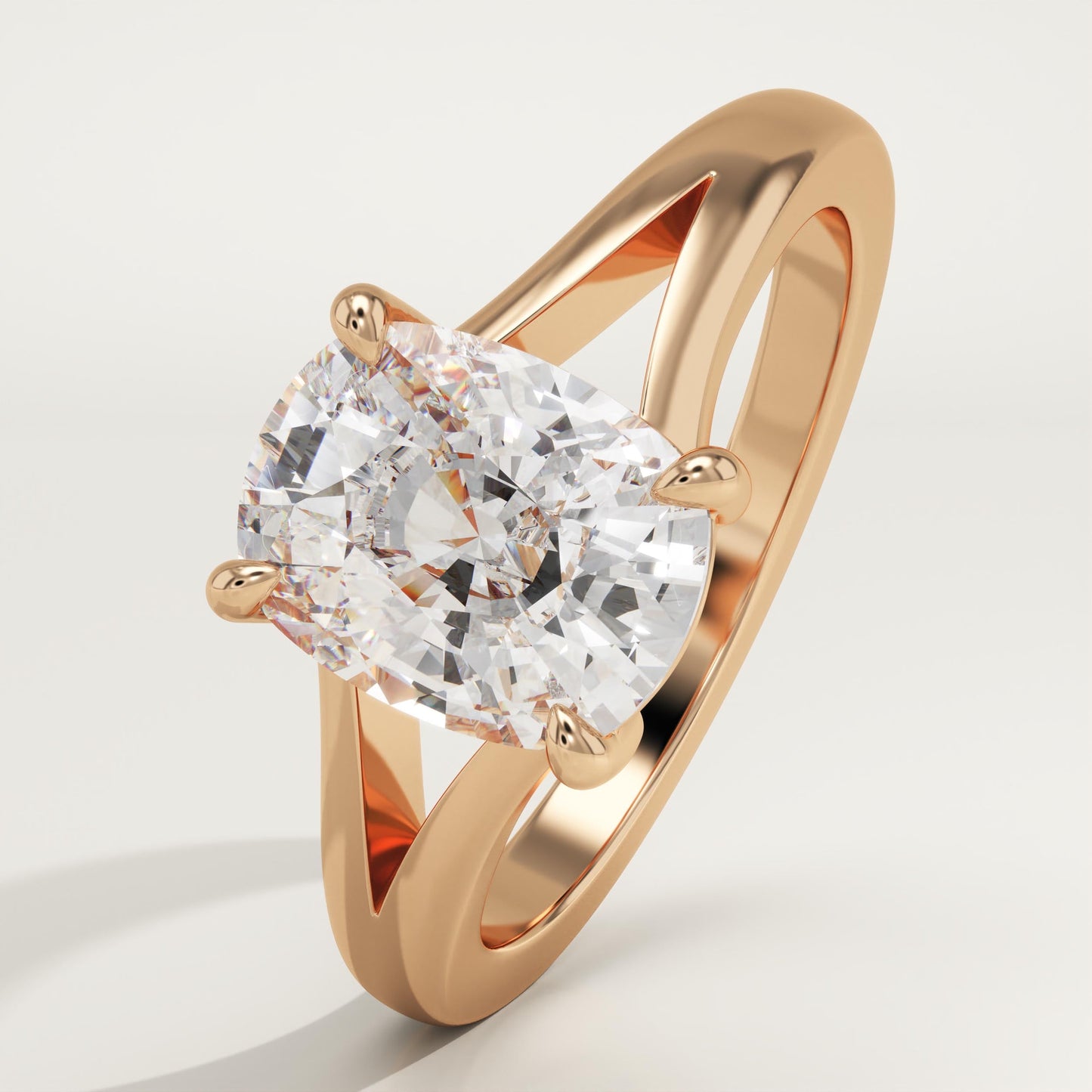 Elongated Cushion Cut Solitaire Split Shank Lab-Grown Diamond Engagement Ring