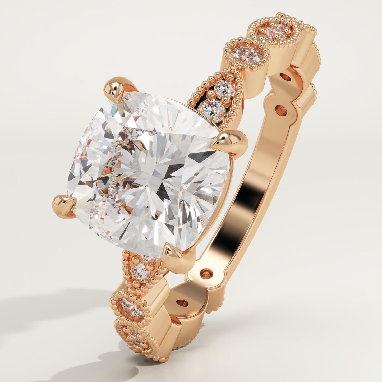 Cushion Cut Milgrain Pave Lab-Grown Diamond Engagement Ring