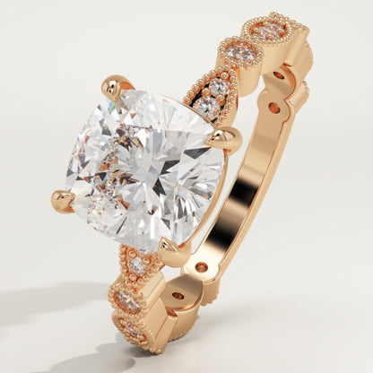 Cushion Cut Milgrain Pave Lab-Grown Diamond Engagement Ring