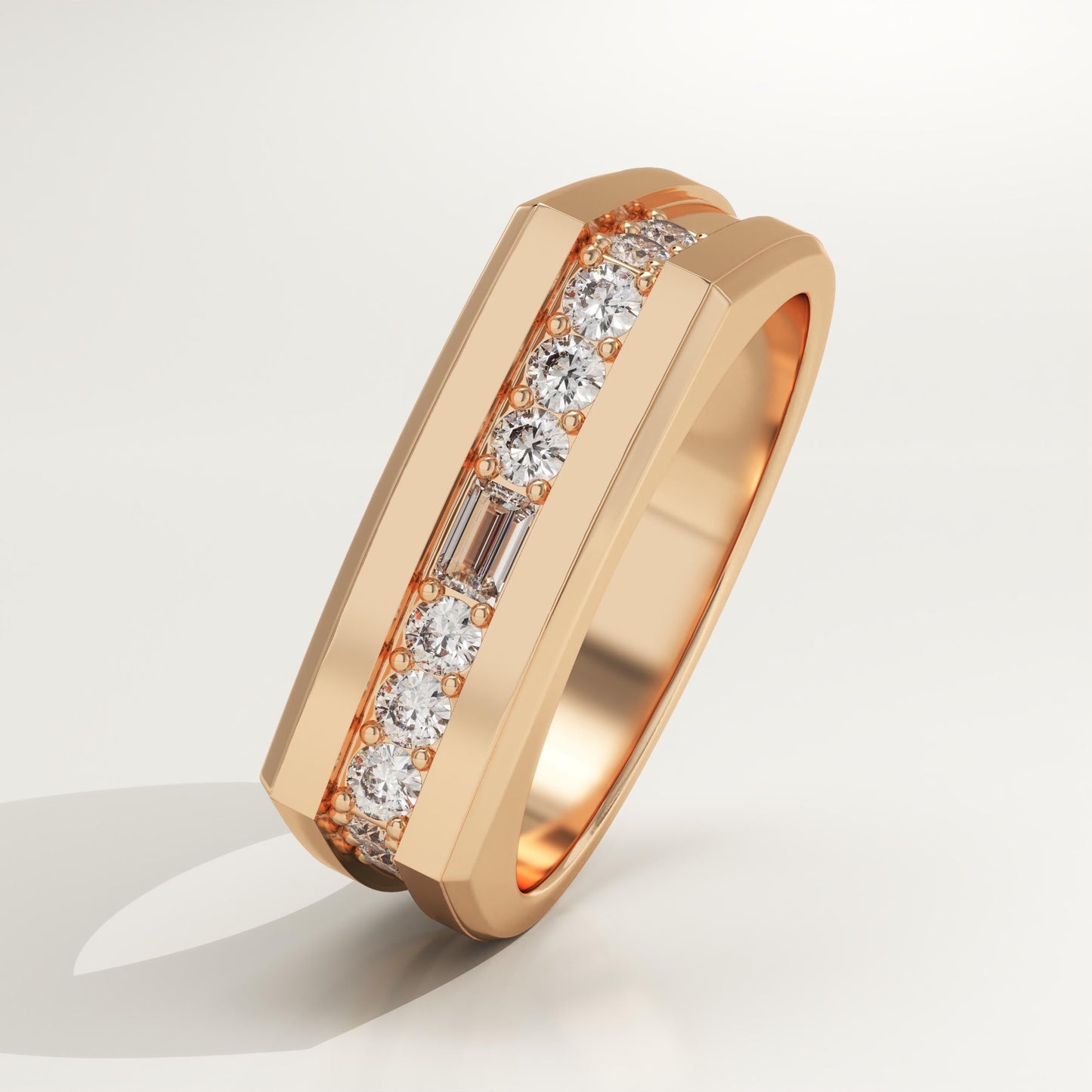 0.28 CT Round & Emerald Lab-Grown Diamond Flush Setting Wedding Band For Men