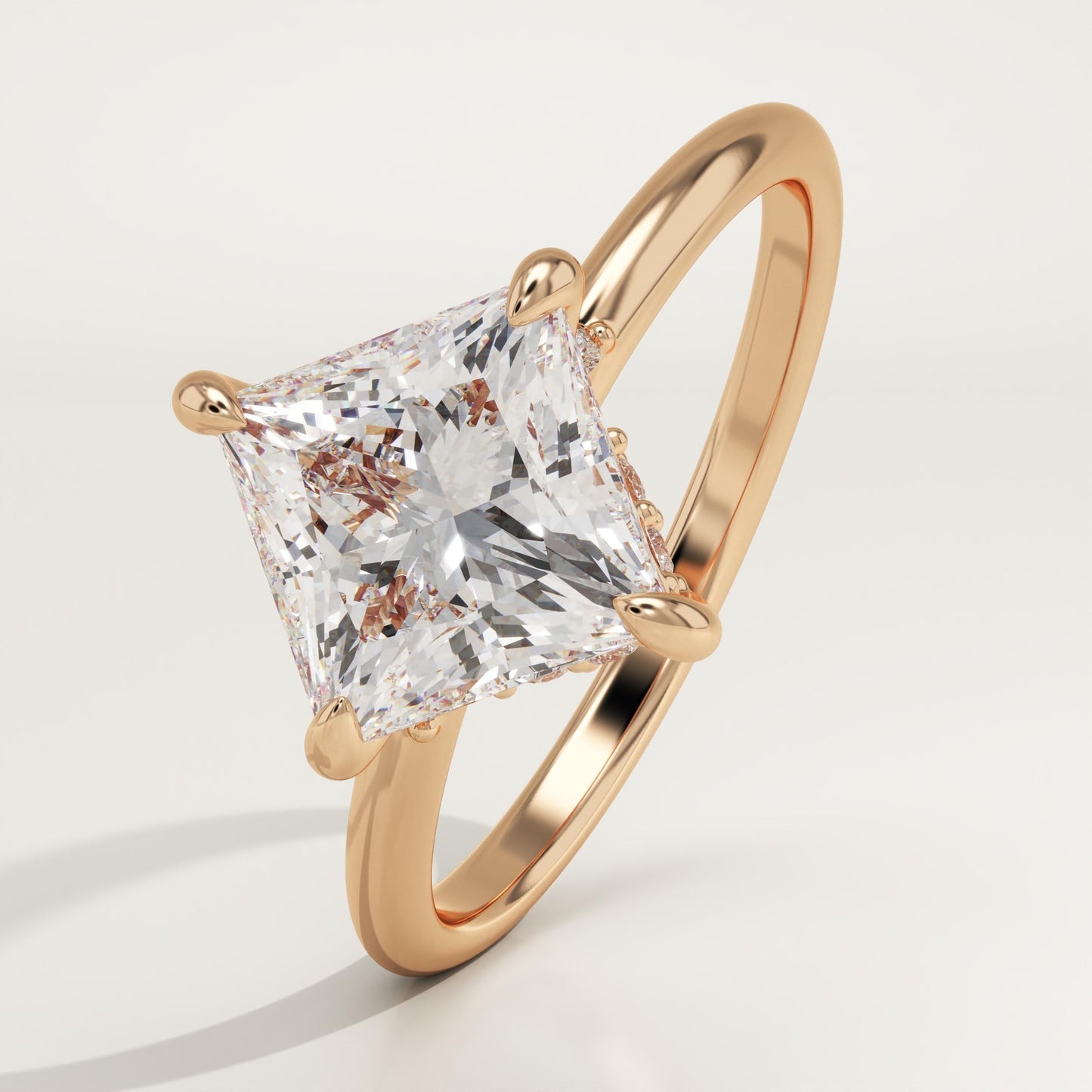 2.25 CT Princess Cut Hidden Halo Moissanite Engagement Ring