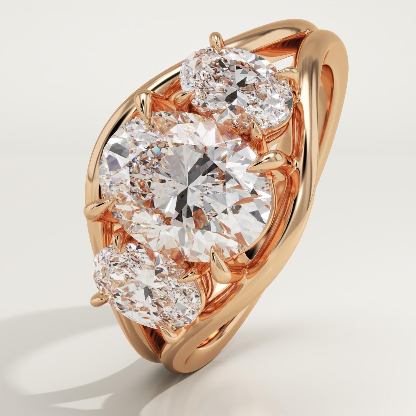 Oval Cut Three Stone Split Shank Lab-Grown Diamond Engagement Ring