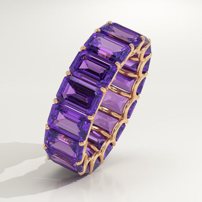 8.91 TCW Emerald Shaped February-Amethyst Birthstone Wedding Band