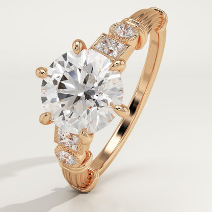 Round Cut Cluster Lab-Grown Diamond Engagement Ring
