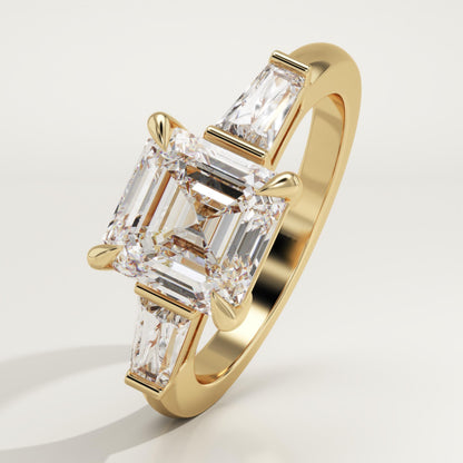 Asscher Cut Three Stone Lab-Grown Diamond Engagement Ring
