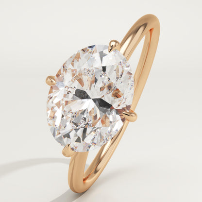East West Oval Cut Hidden Halo Lab-Grown Diamond Engagement Ring