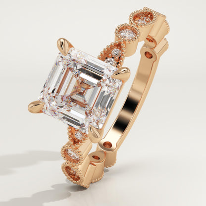 Asscher Cut Milgrain Pave Lab-Grown Diamond Engagement Ring