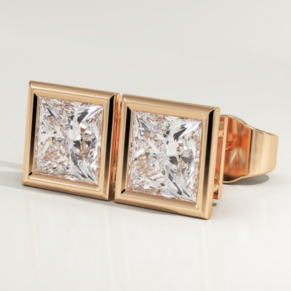1 TCW Princess Bezel Lab-Grown Diamond Stud Earrings