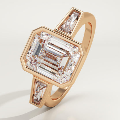 Emerald Cut Bezel Three Stone Lab-Grown Diamond Engagement Ring