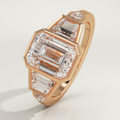 Emerald Cut Cluster Bezel Lab-Grown Diamond Engagement Ring