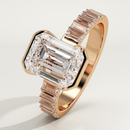 Emerald Cut Half Bezel Pave Lab-Grown Diamond Engagement Ring