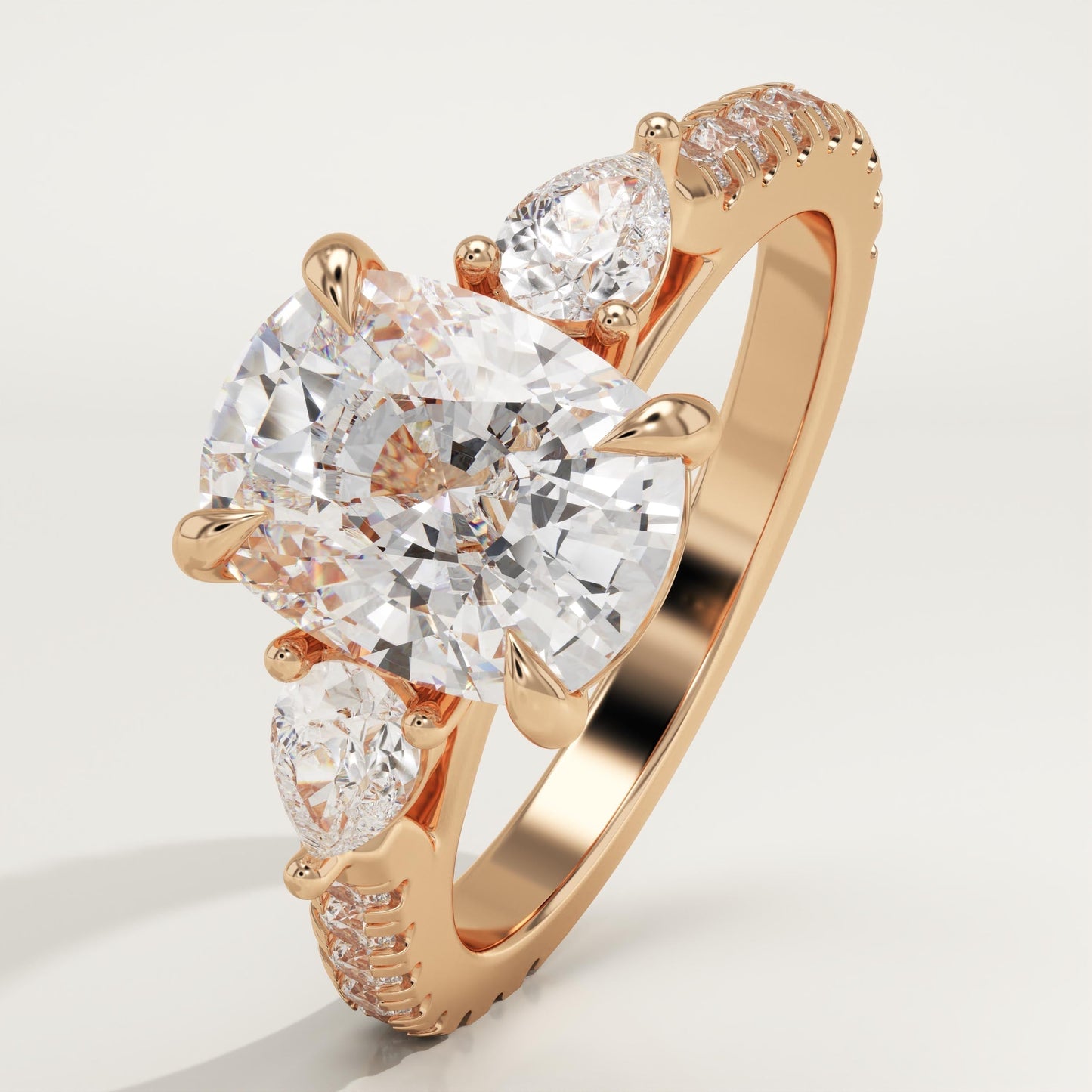 Elongated Cushion Cut Three Stone & Pave Lab-Grown Diamond Engagement Ring