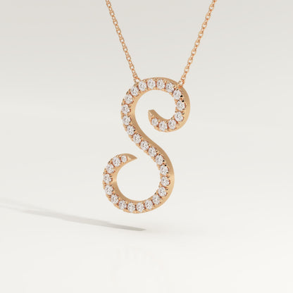 0.585 TCW Round Lab-Grown Diamond S Initial Necklace