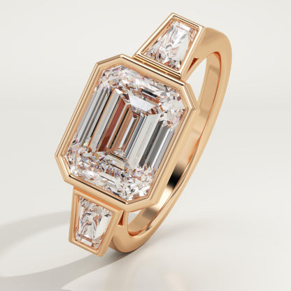 East West Emerald Cut Three Stone Lab-Grown Diamond Engagement Ring