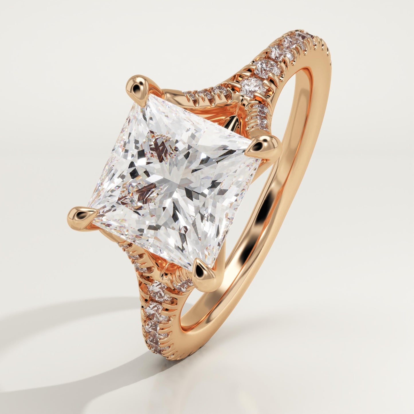 Princess Cut Pave Split Shank Lab-Grown Diamond Engagement Ring
