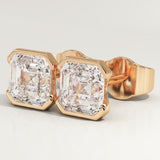 1 TCW Asscher Half Bezel Lab-Grown Diamond Stud Earrings