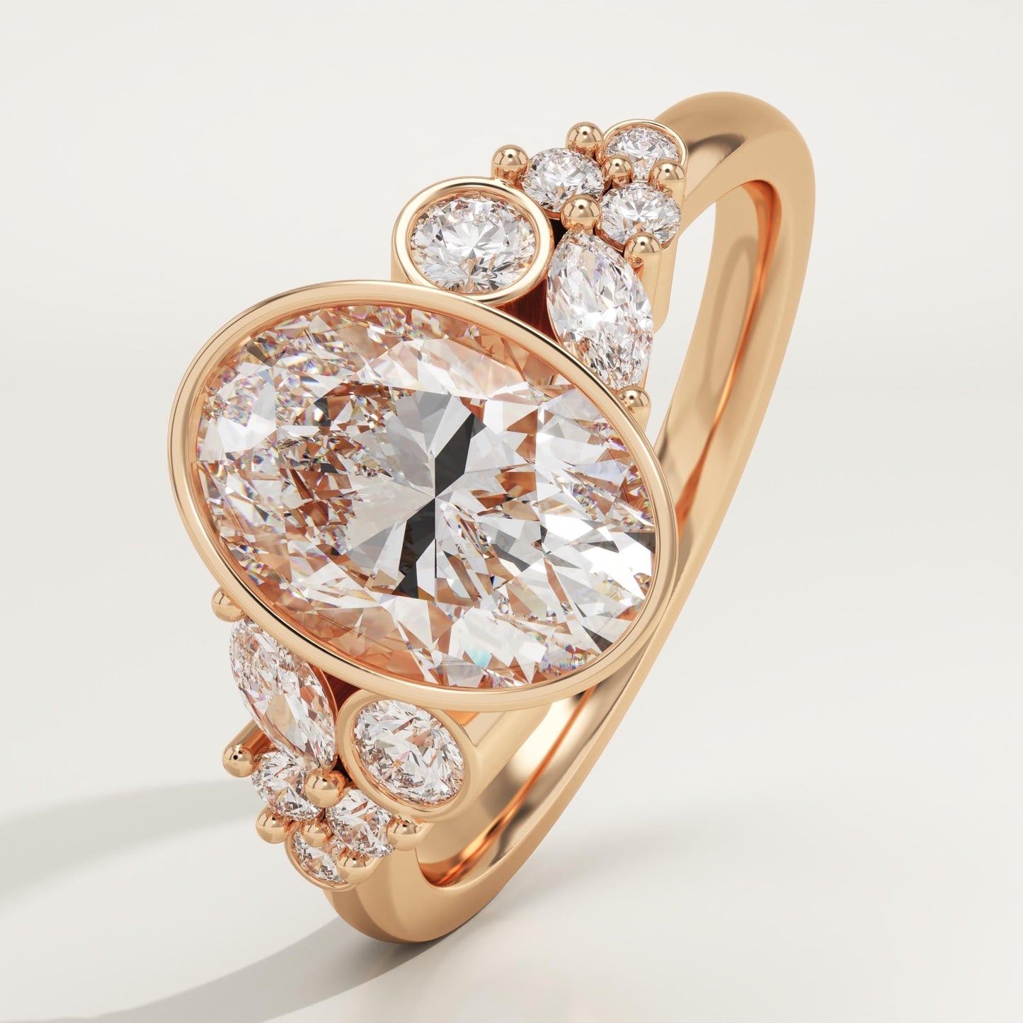 Oval Cut Bezel & Cluster Lab-Grown Diamond Engagement Ring