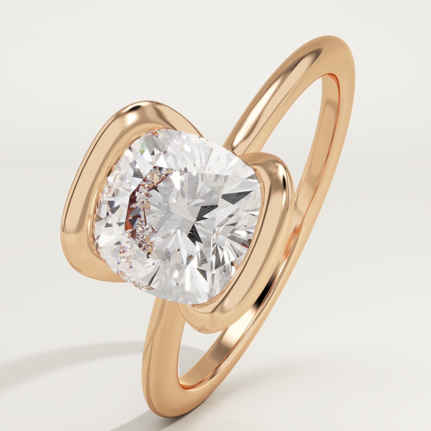 Cushion Cut Half Bezel Lab-Grown Diamond Engagement Ring