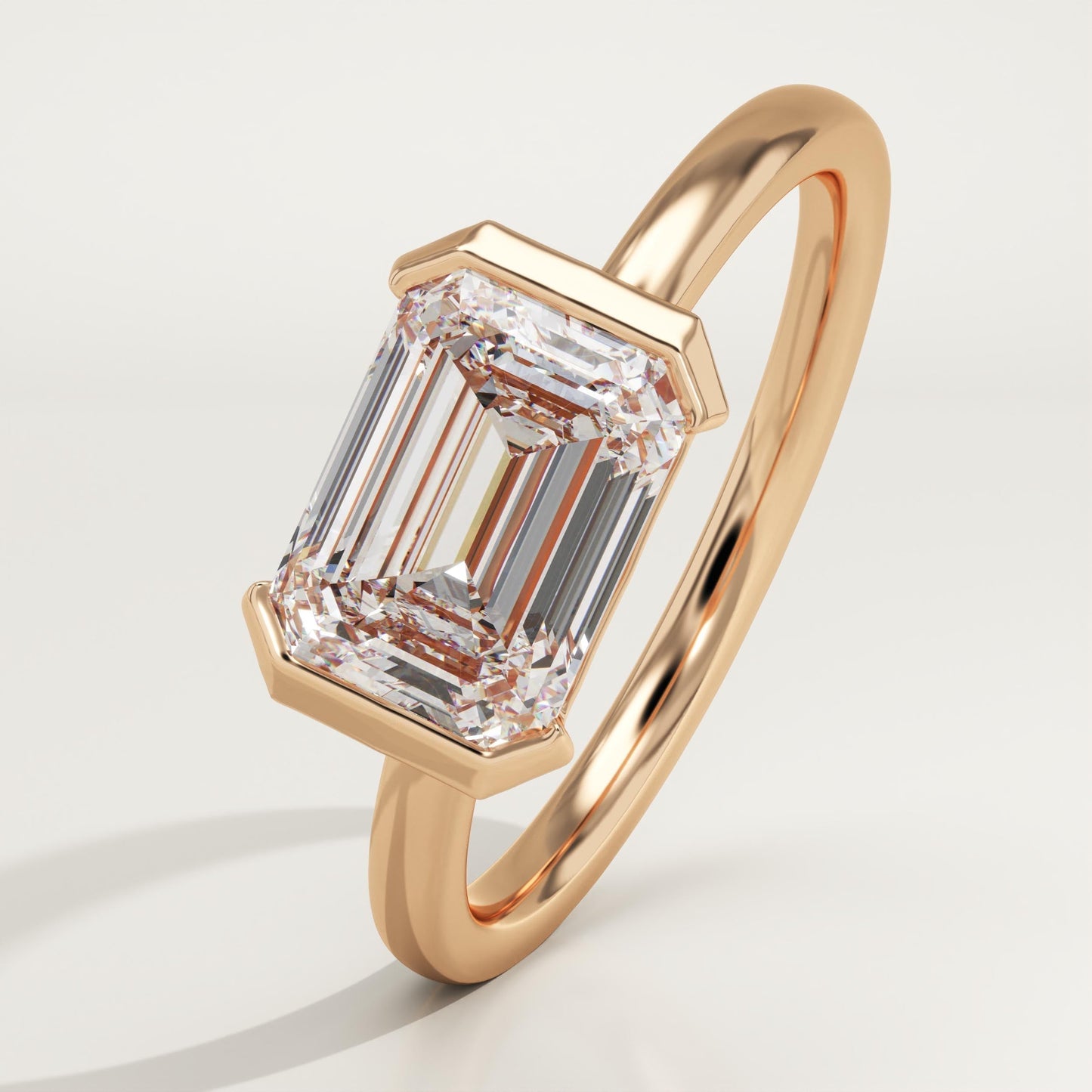 East West Emerald Cut Half Bezel Lab-Grown Diamond Engagement Ring