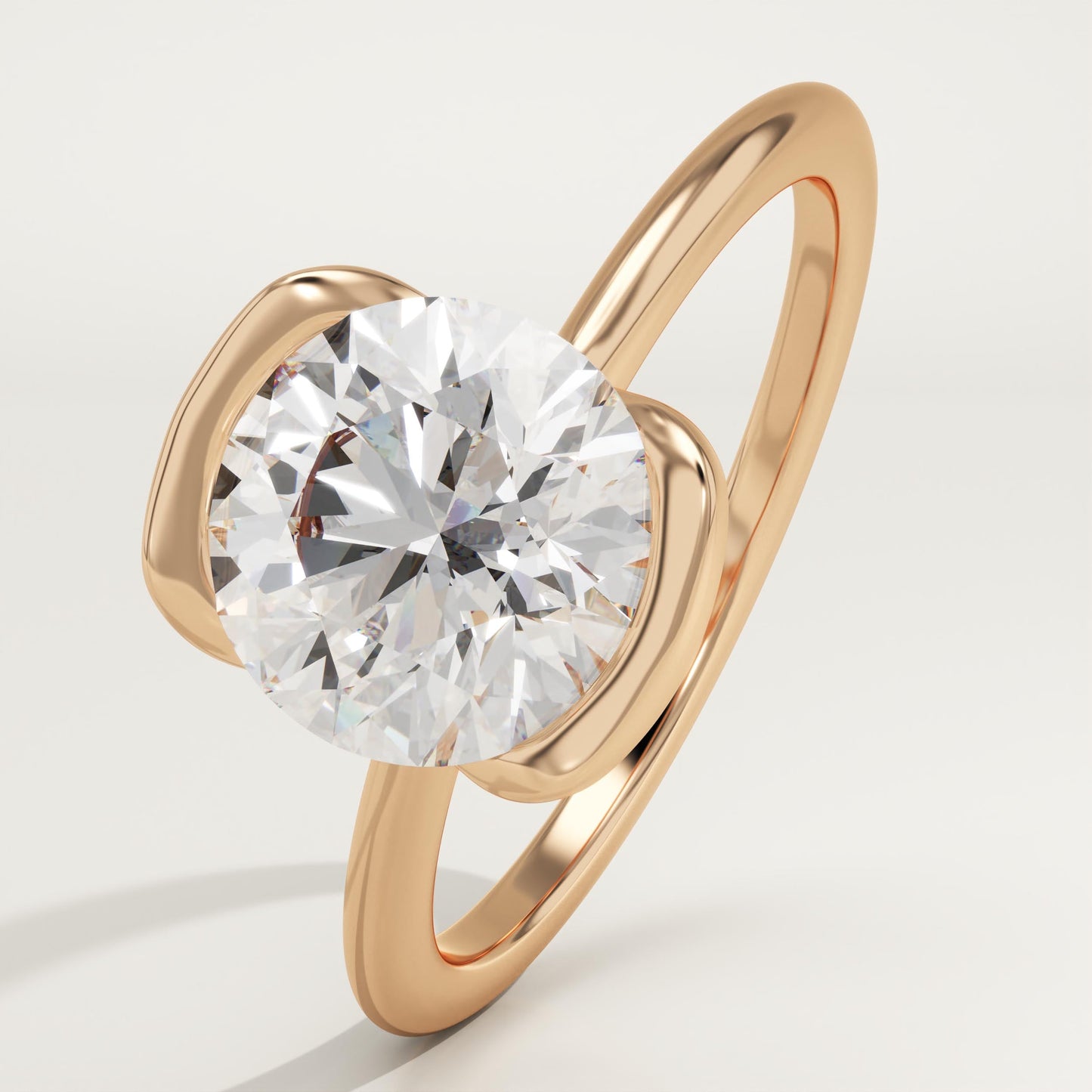 Round Cut Half Bezel Lab-Grown Diamond Engagement Ring